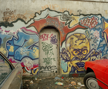 54201 Afbeelding van de graffiti op het achterterrein van de voormalige Autocentrale Utrecht (Boothstraat 4) te Utrecht.